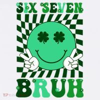 Six Seven Bruh Shamrock 67 Meme St Patrick's Day Button thumb 1