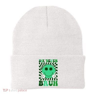 Six Seven Bruh Shamrock 67 Meme St Patrick's Day Beanie
