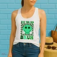Six Seven Bruh Shamrock 67 Meme St Patrick's Day Women's Tank Top thumb 2