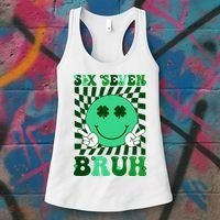 Six Seven Bruh Shamrock 67 Meme St Patrick's Day Women's Tank Top thumb 3