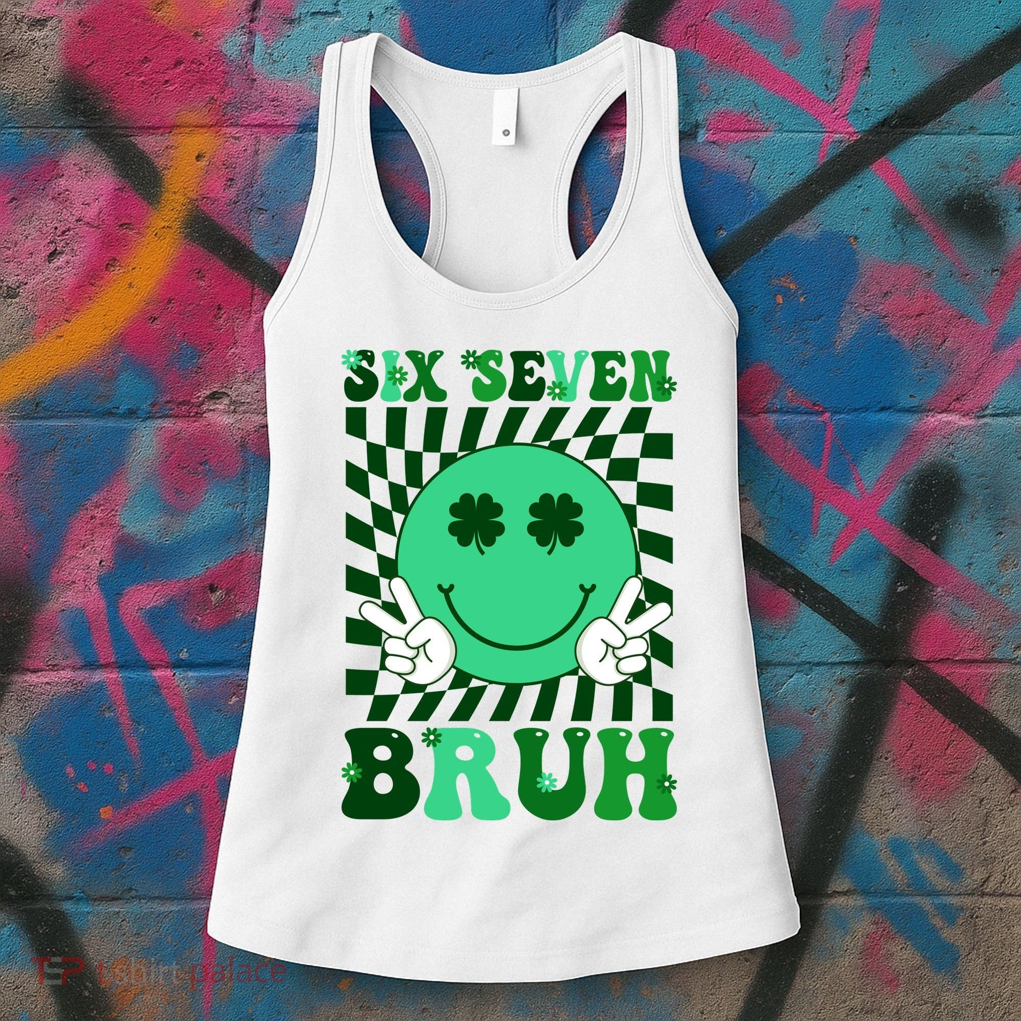 Six Seven Bruh Shamrock 67 Meme St Patrick's Day Women's Tank Top