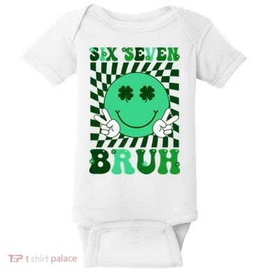 Six Seven Bruh Shamrock 67 Meme St Patrick's Day Baby Bodysuit
