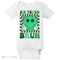 Six Seven Bruh Shamrock 67 Meme St Patrick's Day Baby Bodysuit thumb 0