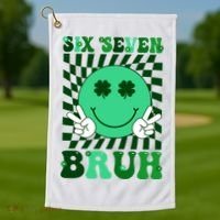 Six Seven Bruh Shamrock 67 Meme St Patrick's Day Golf Towel thumb 1