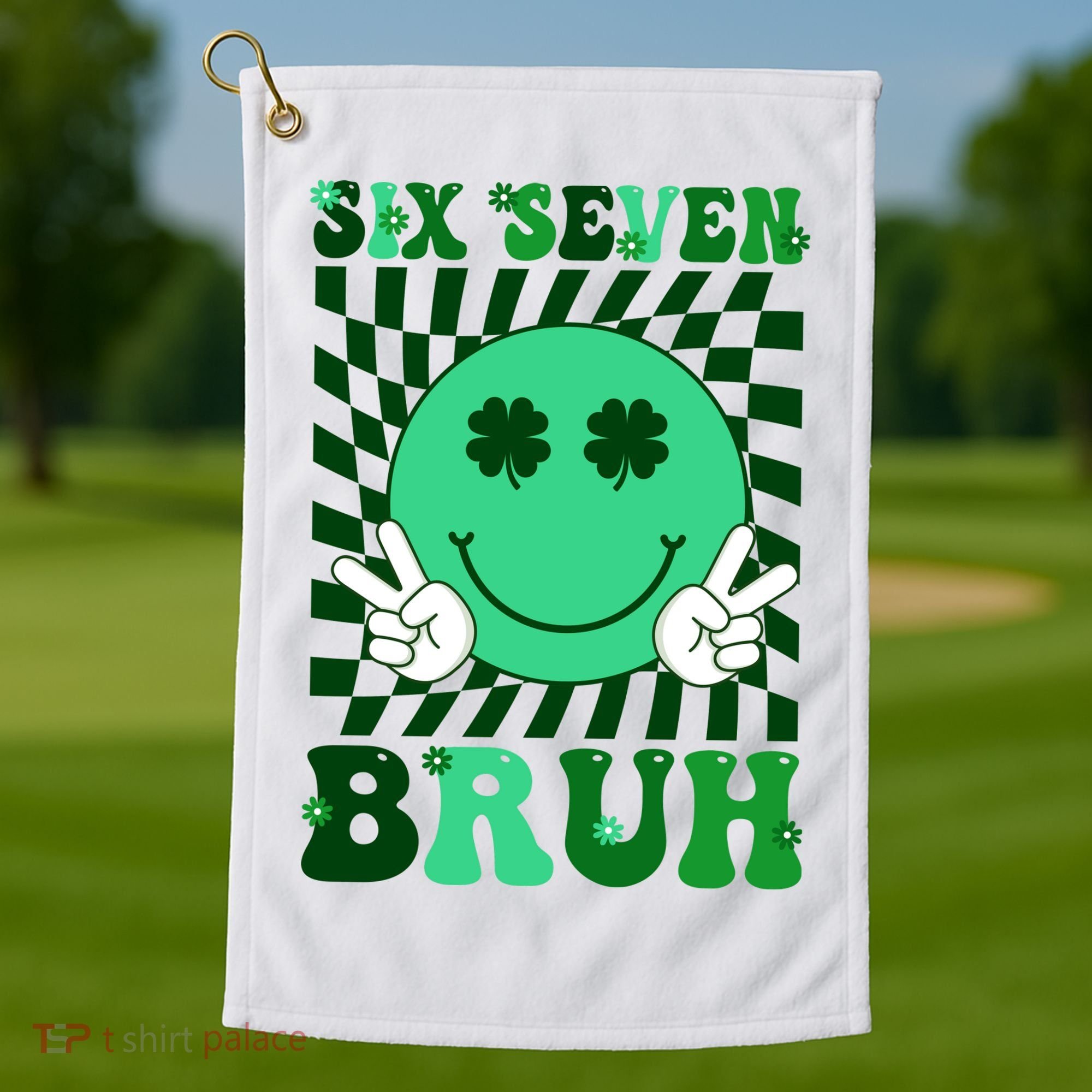 Six Seven Bruh Shamrock 67 Meme St Patrick's Day Golf Towel