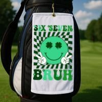 Six Seven Bruh Shamrock 67 Meme St Patrick's Day Golf Towel thumb 2