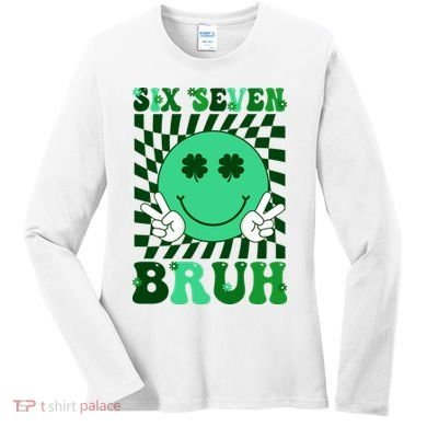 Six Seven Bruh Shamrock 67 Meme St Patrick's Day Women's Long Sleeve Shirt