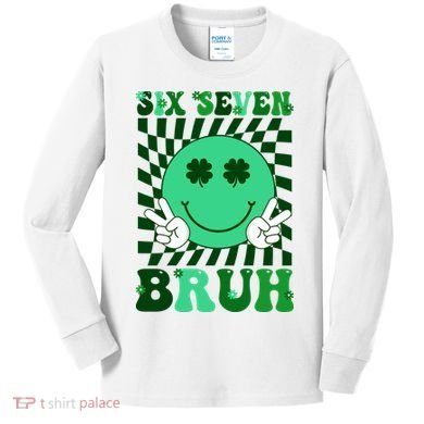 Six Seven Bruh Shamrock 67 Meme St Patrick's Day Kids Long Sleeve Shirt