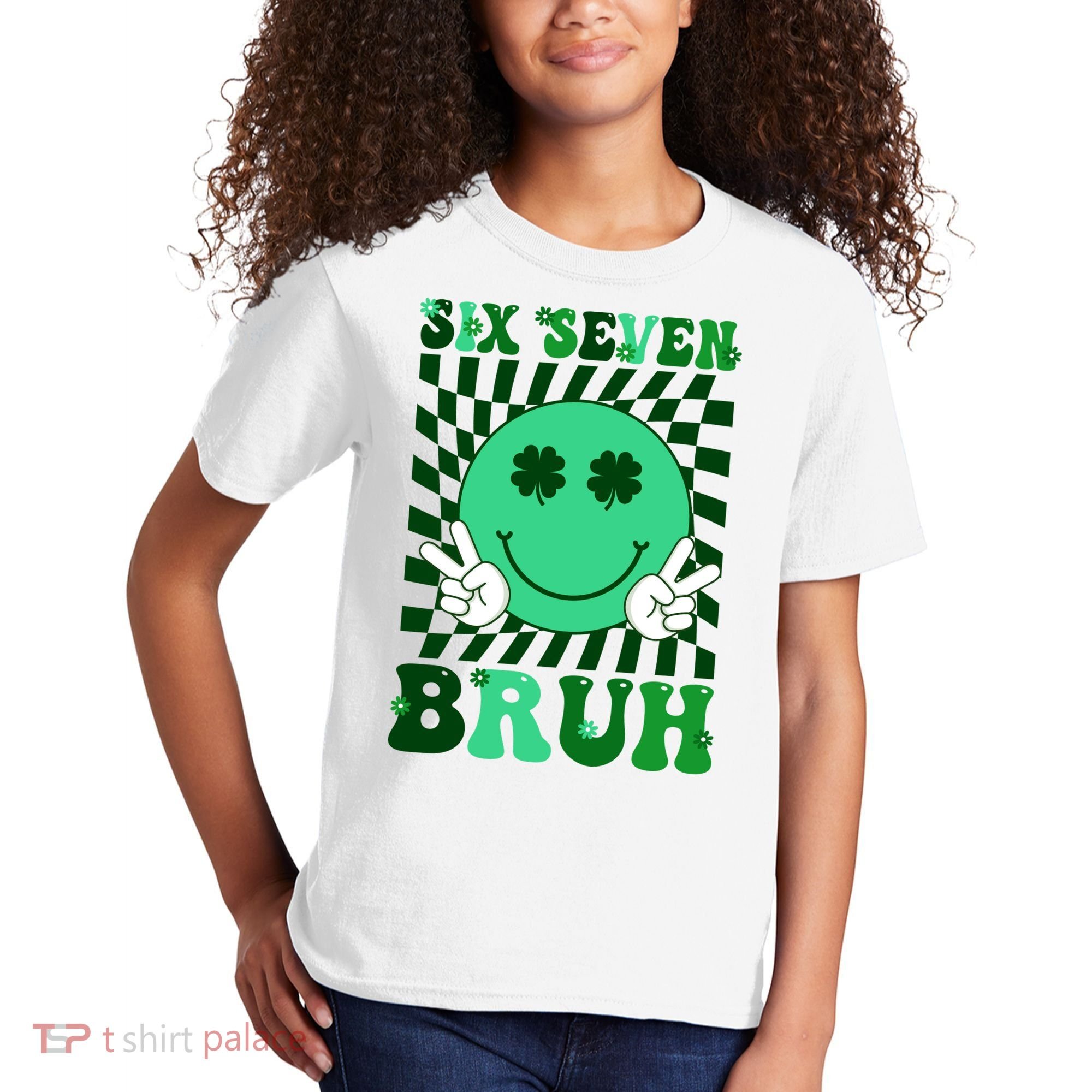 Six Seven Bruh Shamrock 67 Meme St Patrick's Day Kids T-Shirt