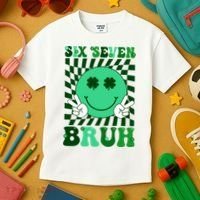 Six Seven Bruh Shamrock 67 Meme St Patrick's Day Kids T-Shirt thumb 3