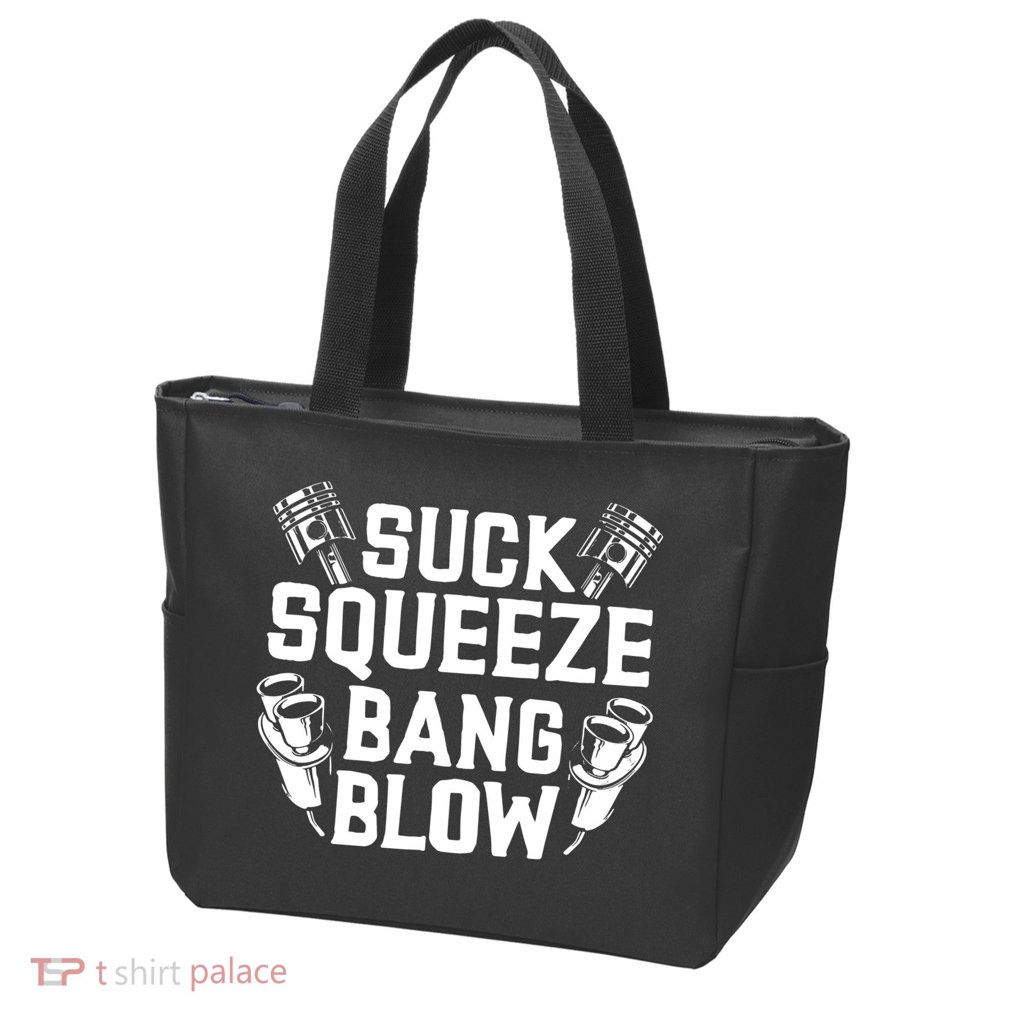 Suck Squeeze Bang Blow Funny Mechanic Tote Bag