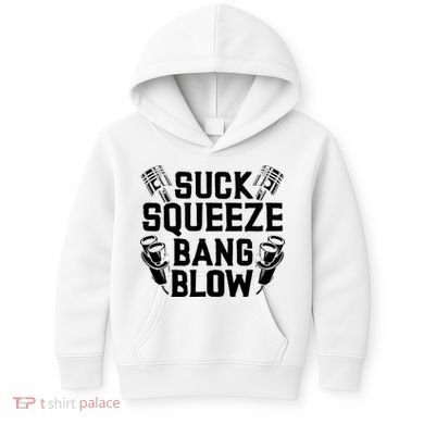 Suck Squeeze Bang Blow Funny Mechanic Kids Hoodie