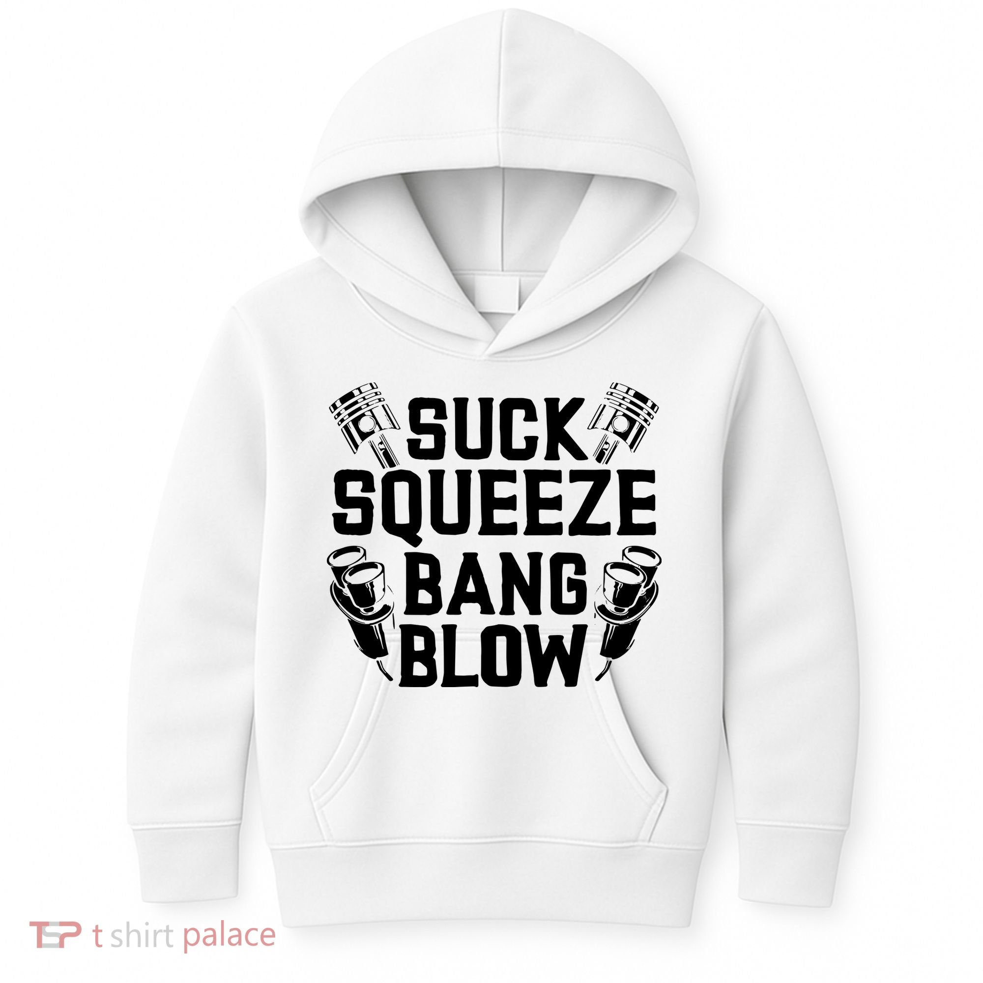 Suck Squeeze Bang Blow Funny Mechanic Kids Hoodie