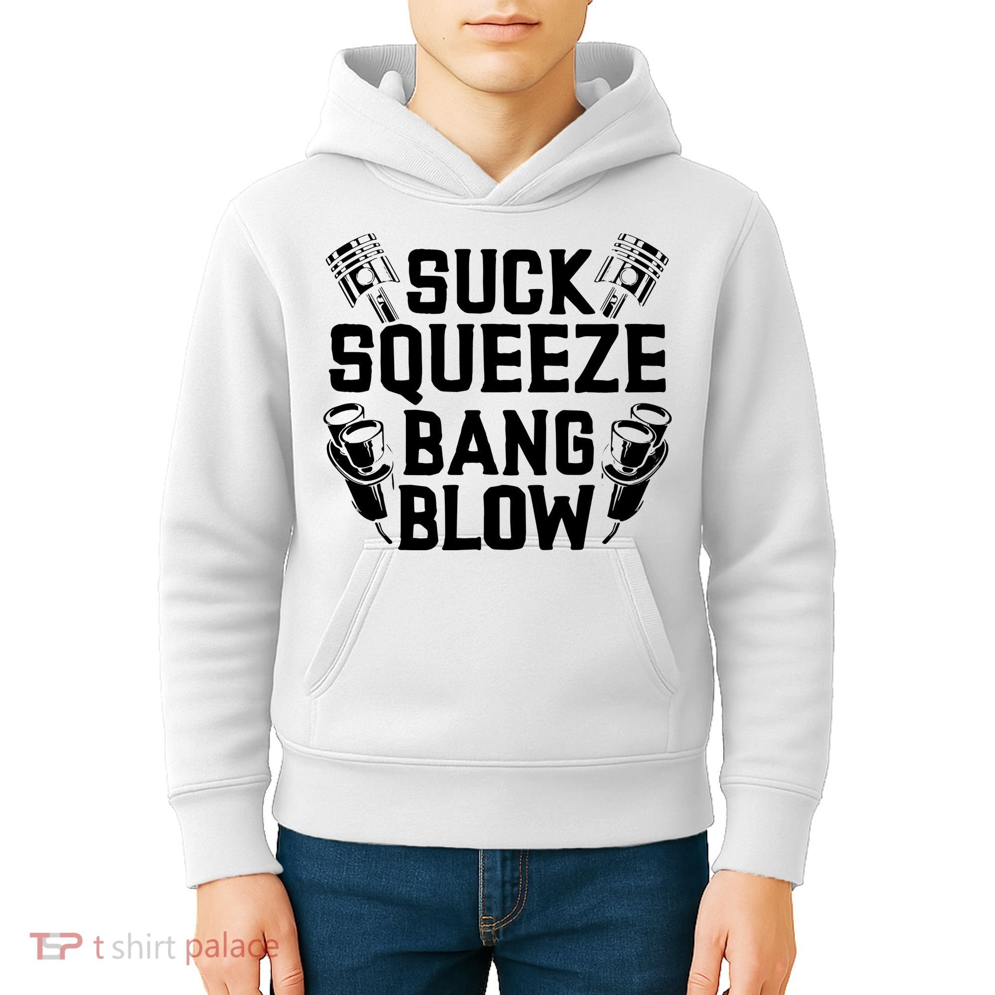 Suck Squeeze Bang Blow Funny Mechanic Kids Hoodie