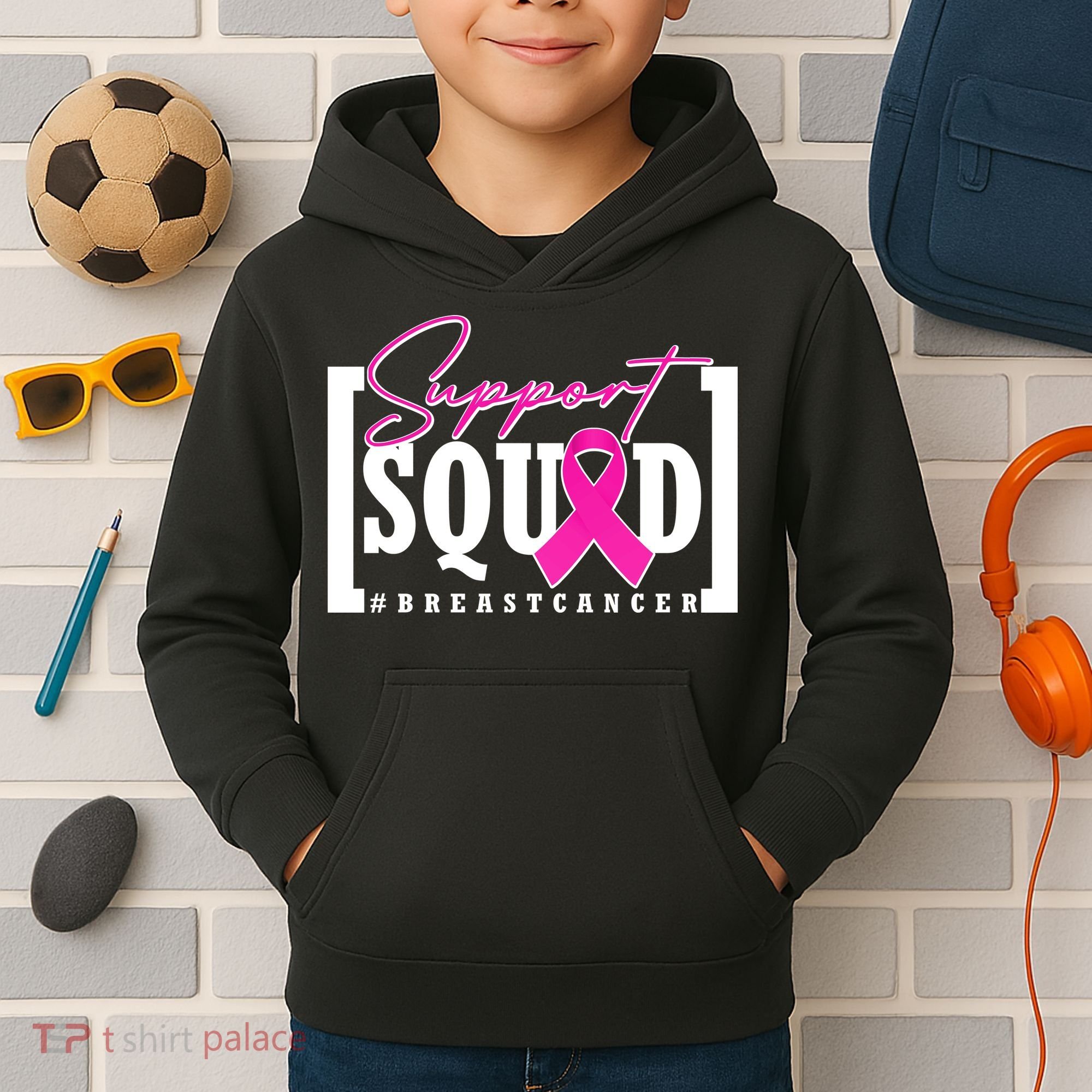 Support Squad #Breast Cancer Awareness Warrior Kids Hoodie