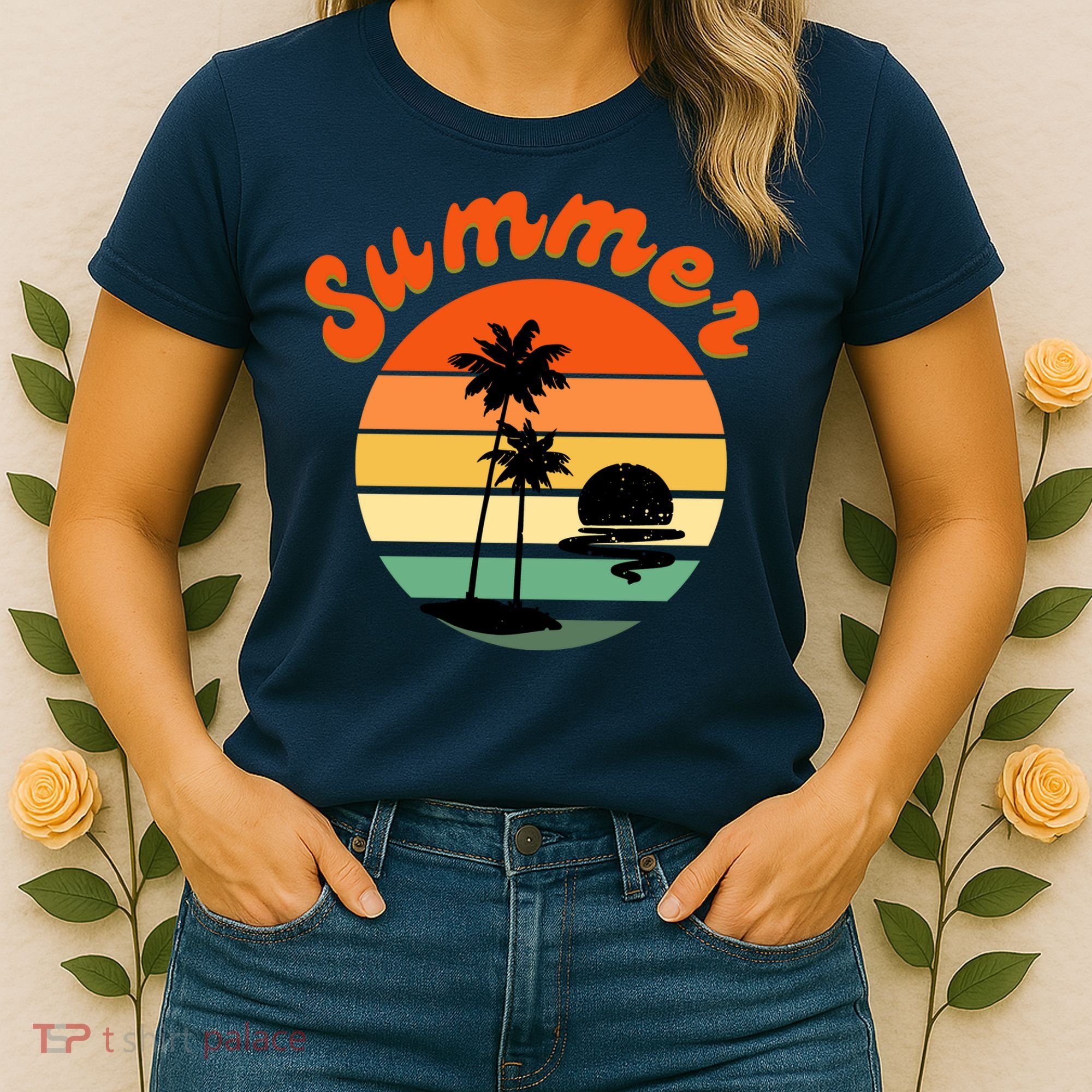 Summer Sunset Beach Retro Vacation Women's T-Shirt