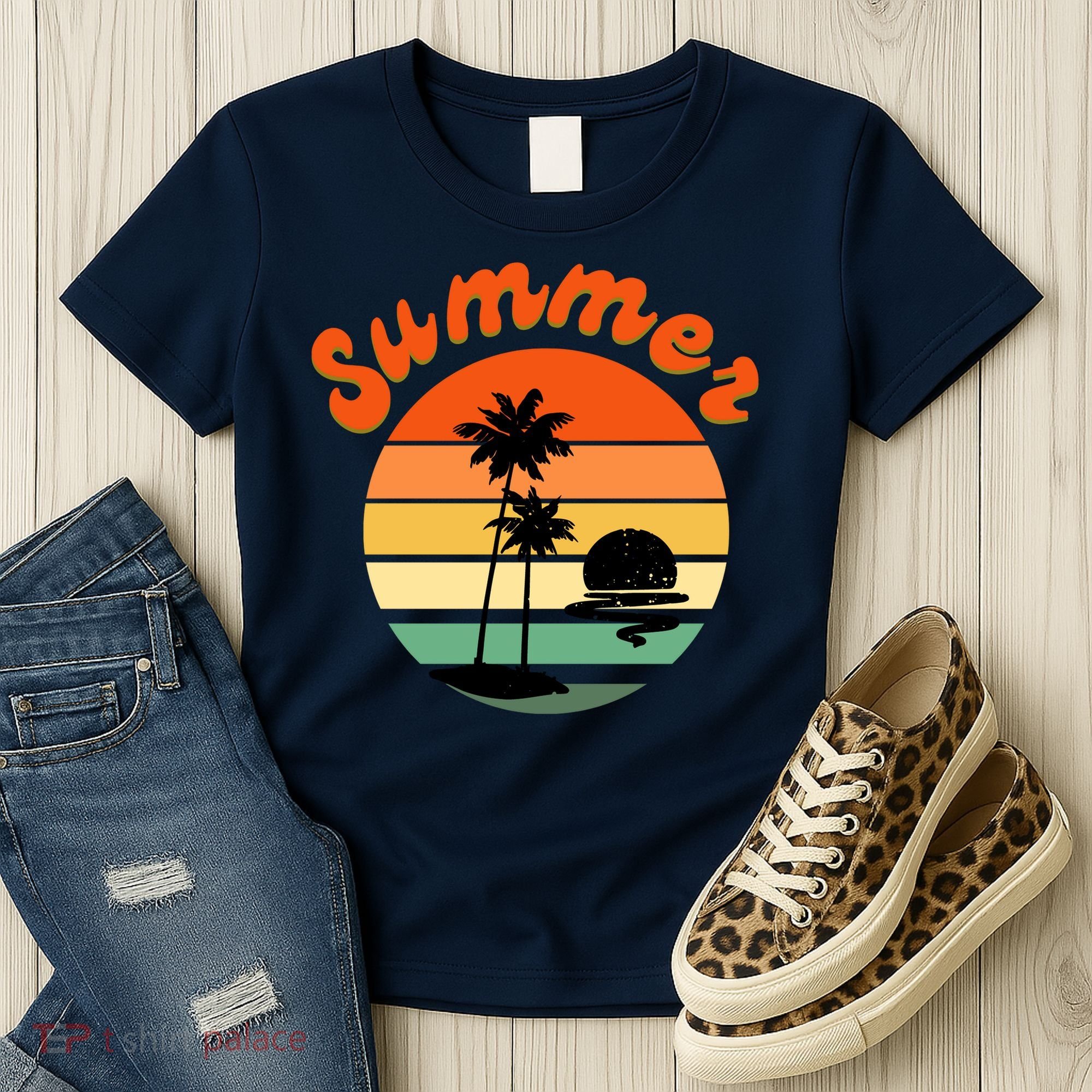 Summer Sunset Beach Retro Vacation Women's T-Shirt