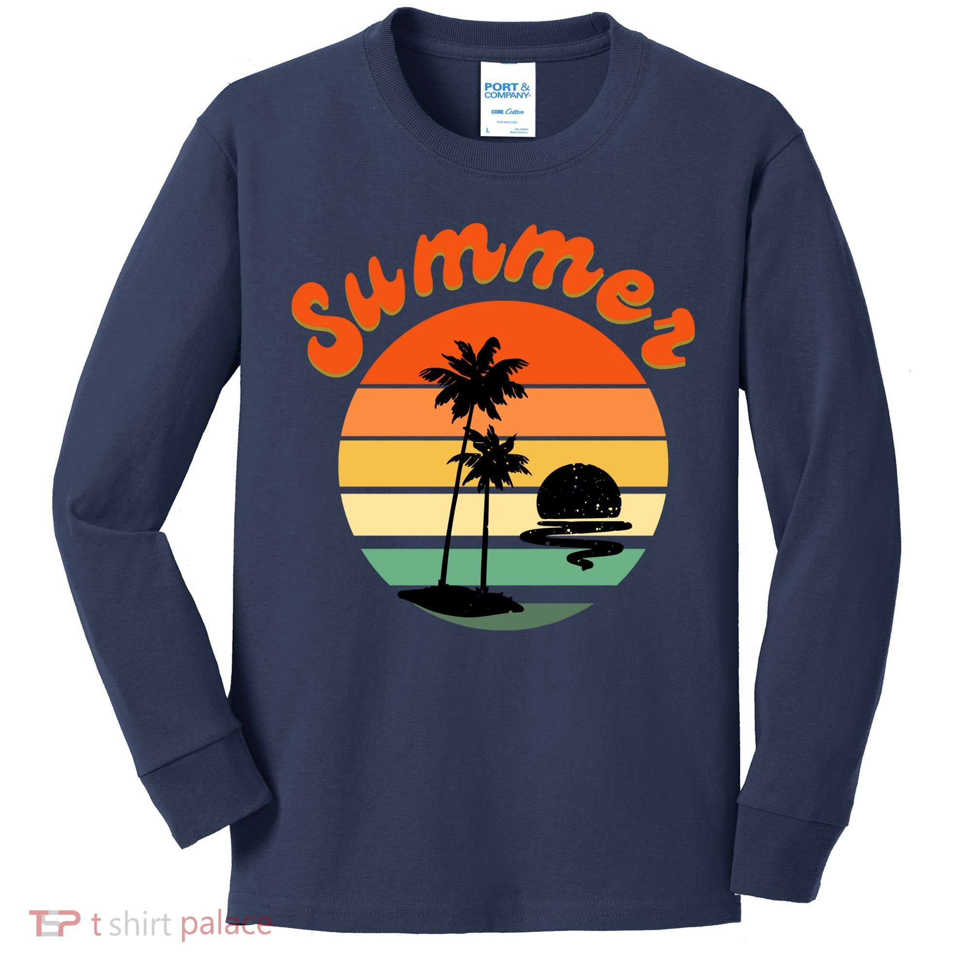 Summer Sunset Beach Retro Vacation Kids Long Sleeve Shirt