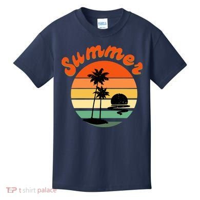 Summer Sunset Beach Retro Vacation Kids T-Shirt