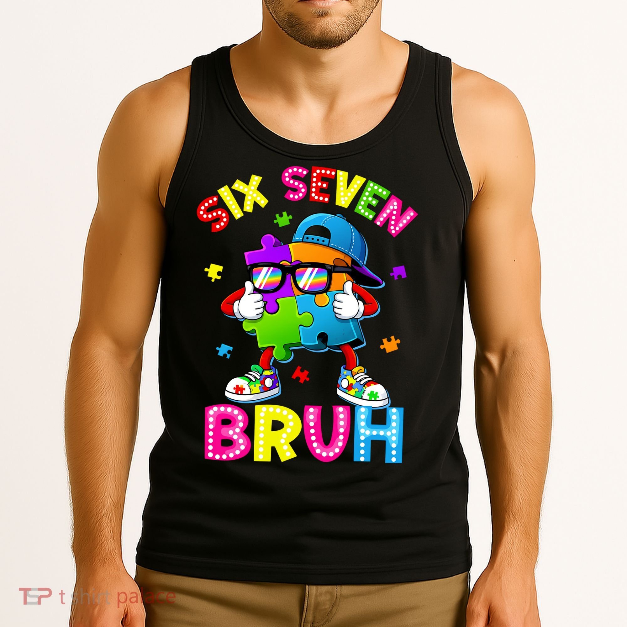 Six Seven Bruh 67 Autism Puzzle 6-7 Meme Tank Top