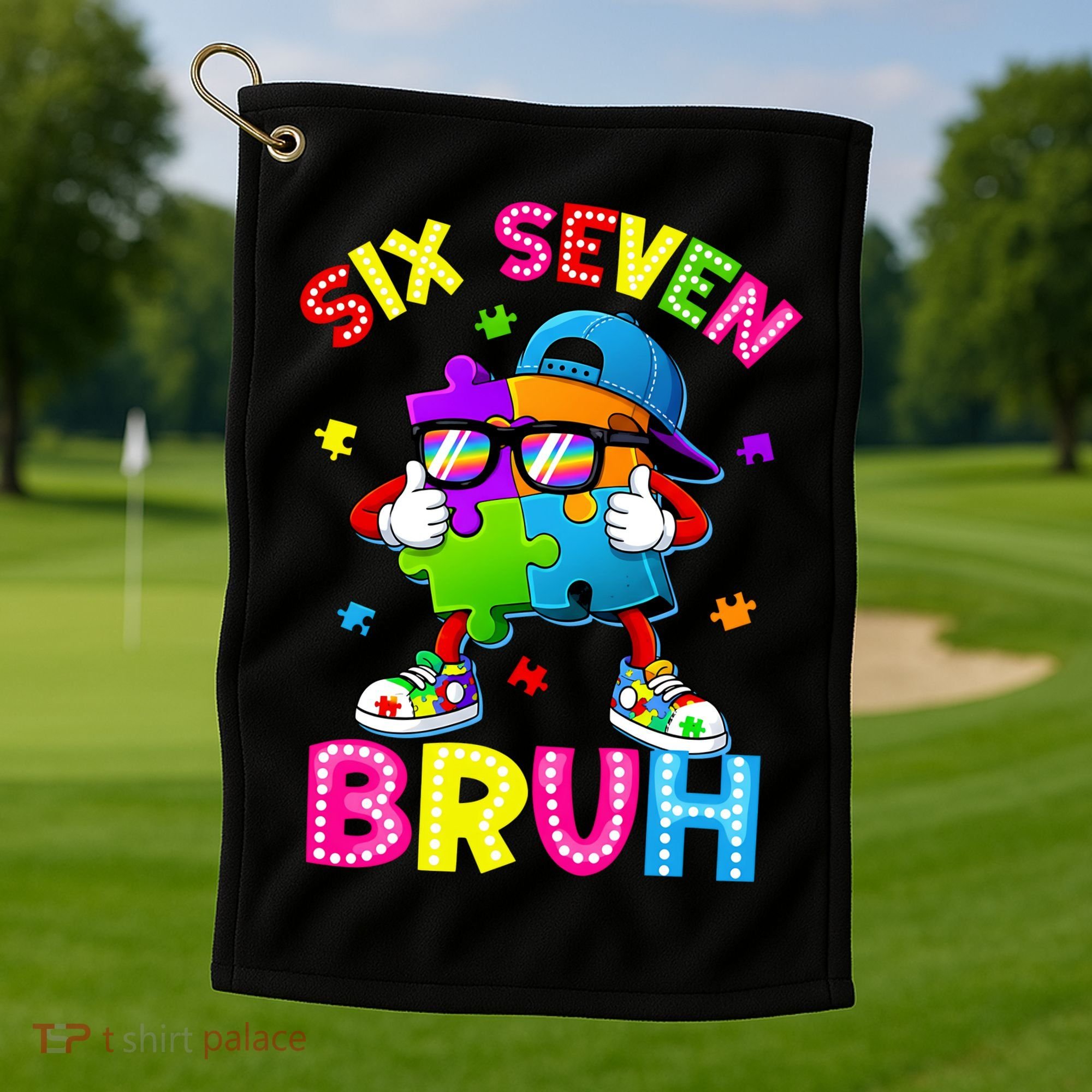 Six Seven Bruh 67 Autism Puzzle 6-7 Meme Golf Towel