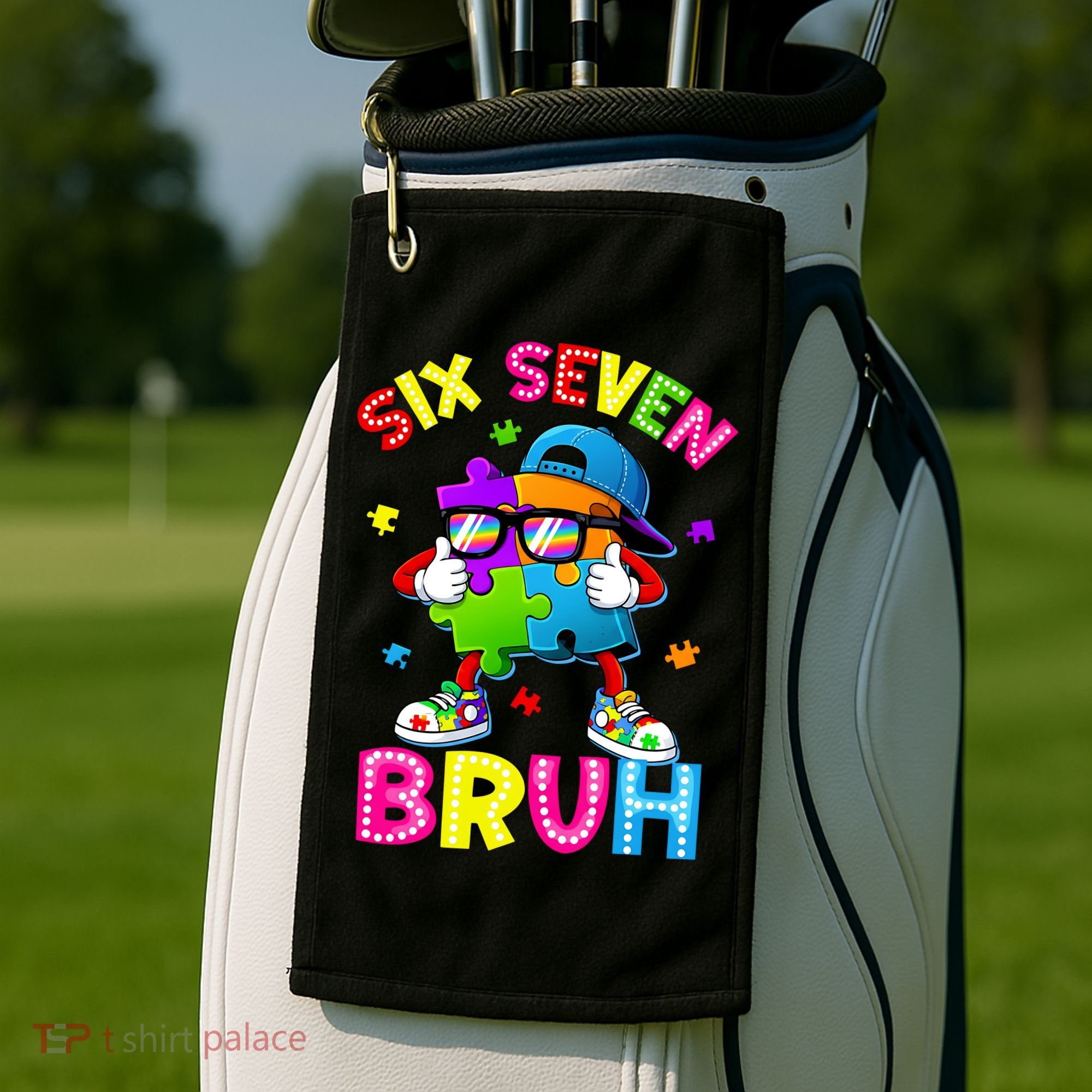 Six Seven Bruh 67 Autism Puzzle 6-7 Meme Golf Towel