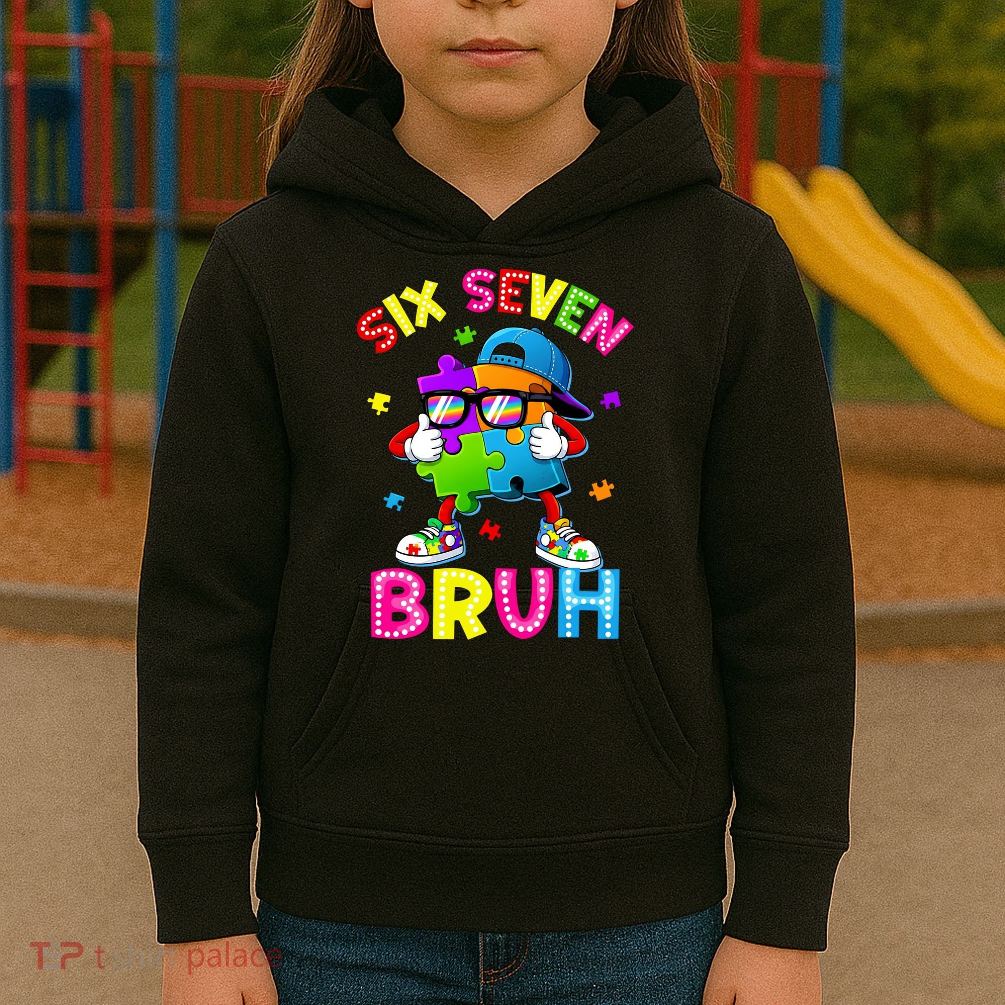 Six Seven Bruh 67 Autism Puzzle 6-7 Meme Kids Hoodie