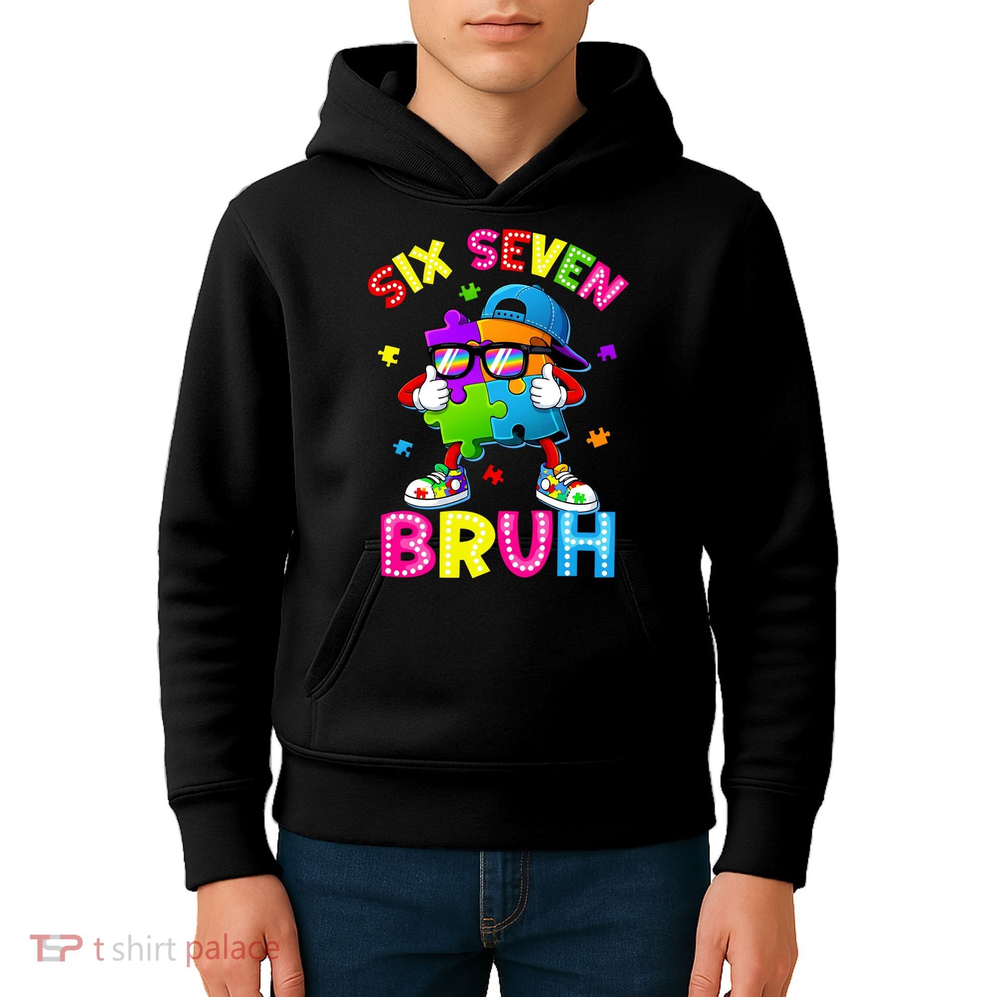 Six Seven Bruh 67 Autism Puzzle 6-7 Meme Kids Hoodie