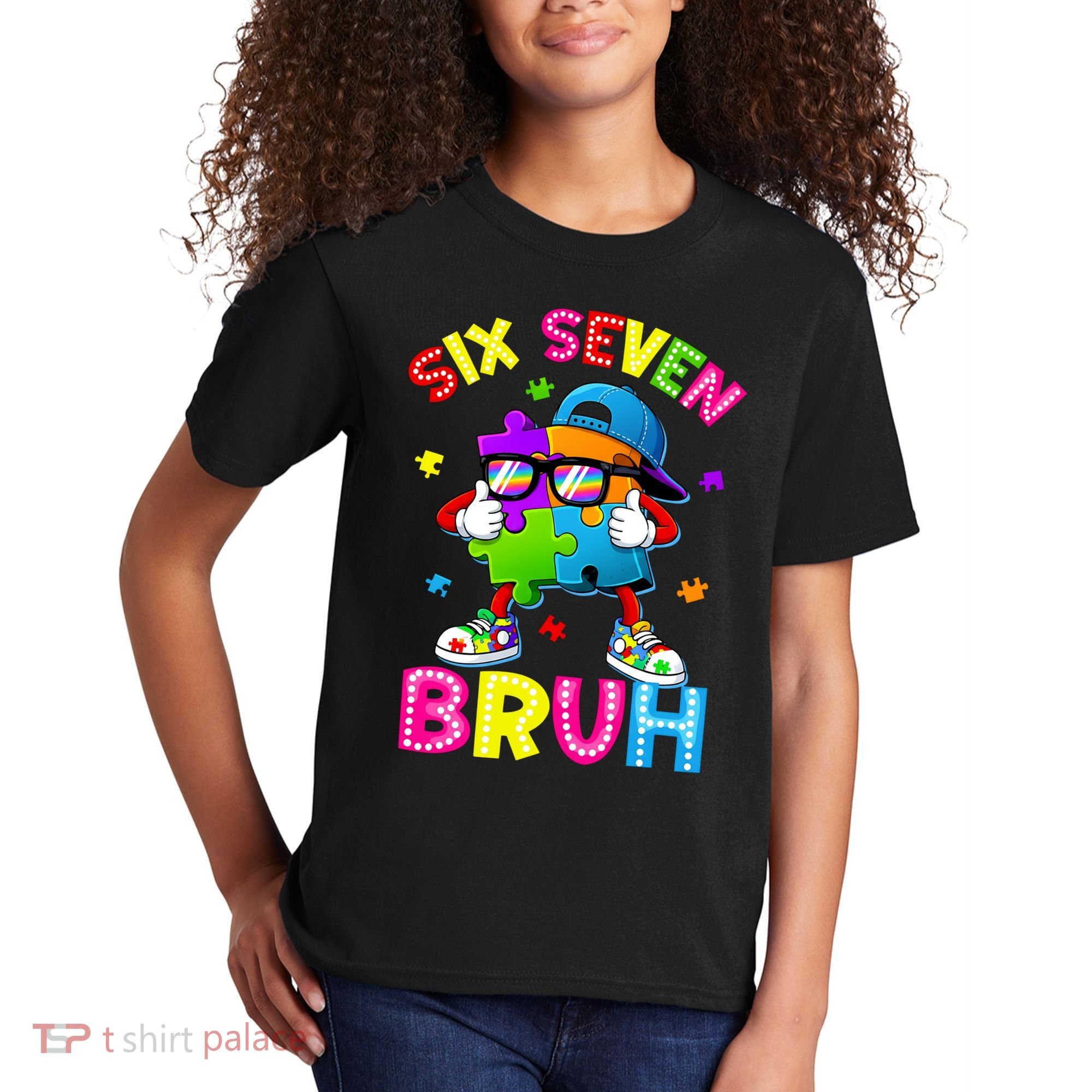 Six Seven Bruh 67 Autism Puzzle 6-7 Meme Kids T-Shirt