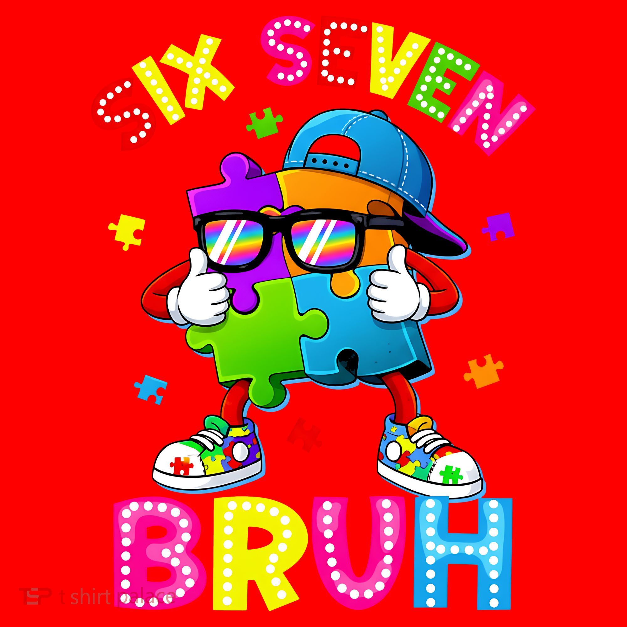 Six Seven Bruh 67 Autism Puzzle 6-7 Meme Santa Hat