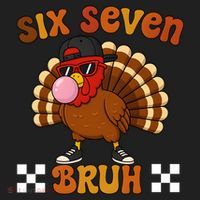 Six Seven Bruh 67 Funny Thanksgiving Turkey Meme Hat thumb 2