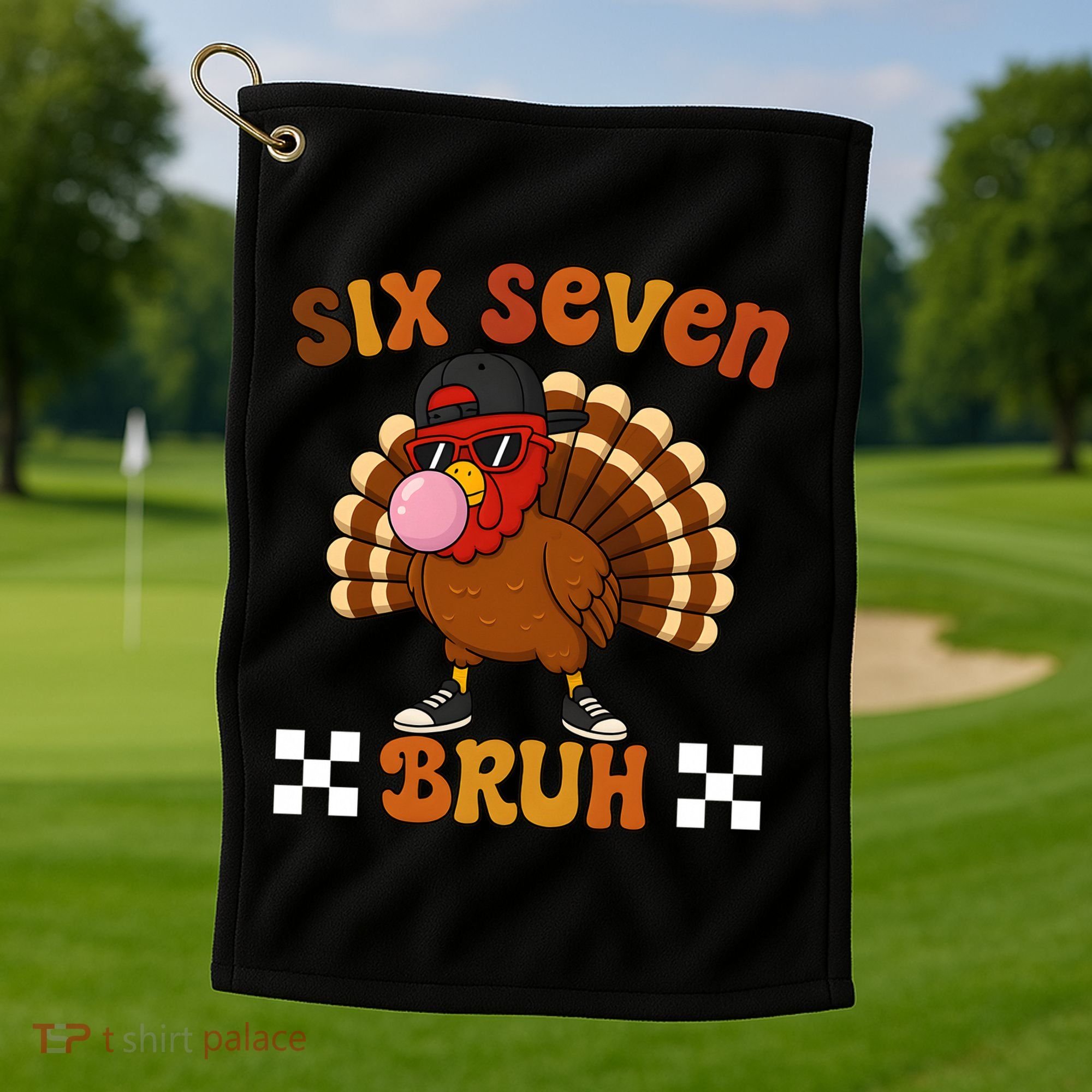 Six Seven Bruh 67 Funny Thanksgiving Turkey Meme Golf Towel