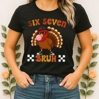 Six Seven Bruh 67 Funny Thanksgiving Turkey Meme Women's T-Shirt thumb 2