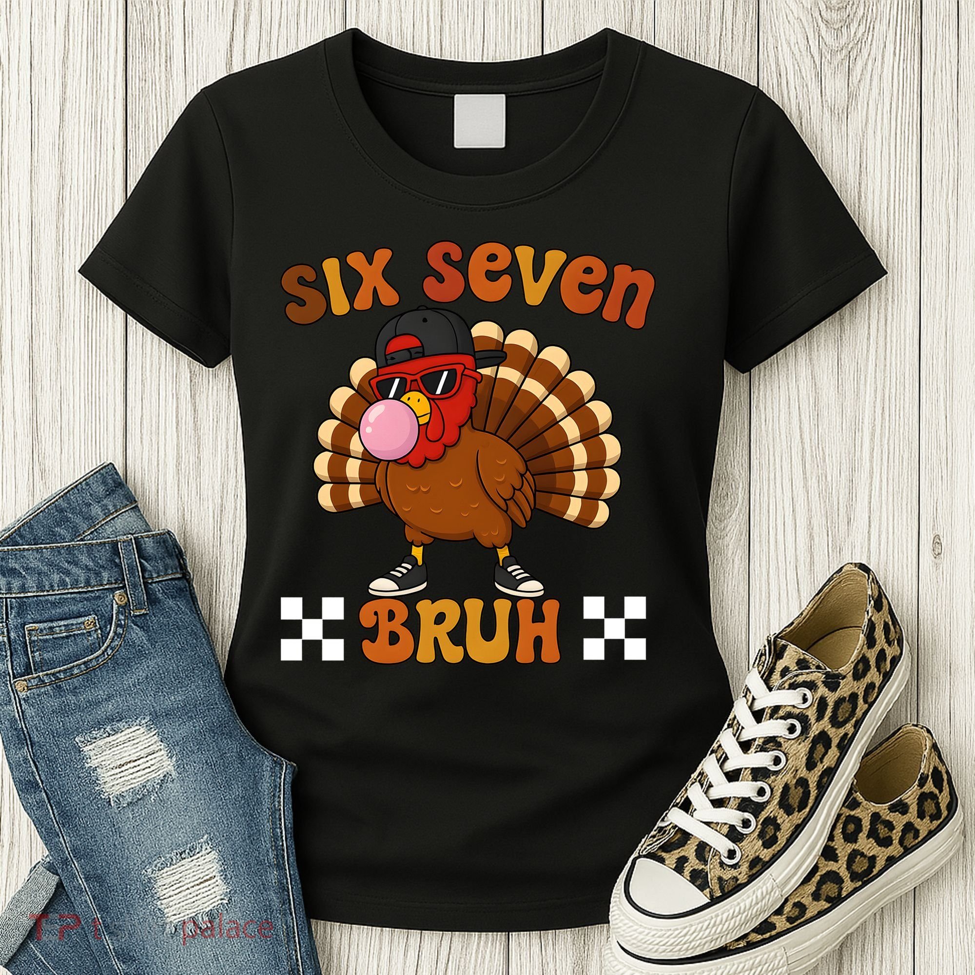 Six Seven Bruh 67 Funny Thanksgiving Turkey Meme Women's T-Shirt