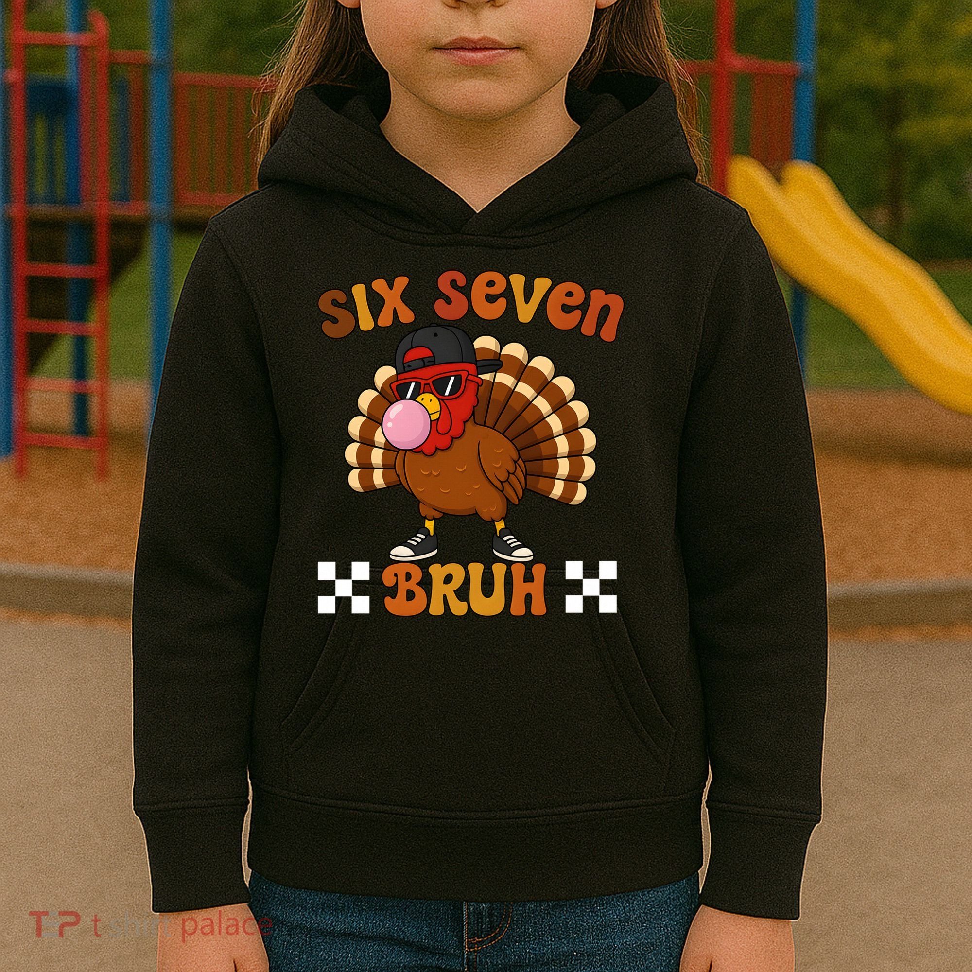 Six Seven Bruh 67 Funny Thanksgiving Turkey Meme Kids Hoodie