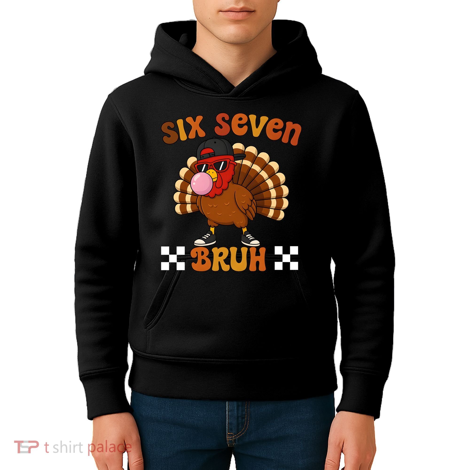 Six Seven Bruh 67 Funny Thanksgiving Turkey Meme Kids Hoodie