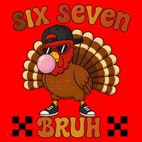 Six Seven Bruh 67 Funny Thanksgiving Turkey Meme Santa Hat thumb 1