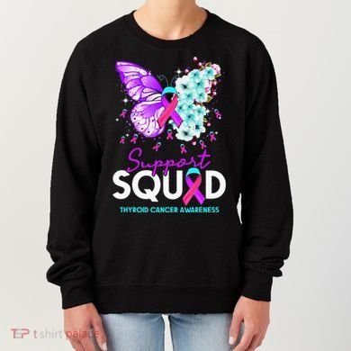 Support Squad Butterfly Teal Pink Ribbon Thyroid Cancer Women's Sweatshirt