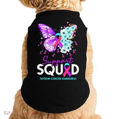 Support Squad Butterfly Teal Pink Ribbon Thyroid Cancer Doggie Tank