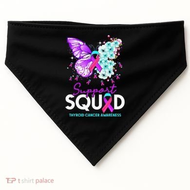 Support Squad Butterfly Teal Pink Ribbon Thyroid Cancer USA-Made Doggie Bandana