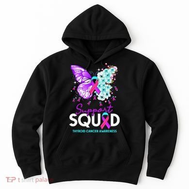 Support Squad Butterfly Teal Pink Ribbon Thyroid Cancer Hoodie
