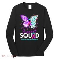 Support Squad Butterfly Teal Pink Ribbon Thyroid Cancer Long Sleeve Shirt thumb 0