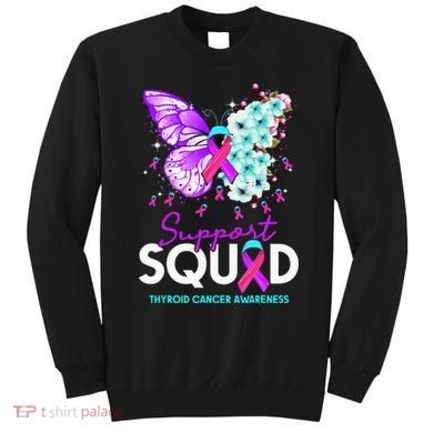 Support Squad Butterfly Teal Pink Ribbon Thyroid Cancer Sweatshirt