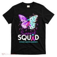 Support Squad Butterfly Teal Pink Ribbon Thyroid Cancer T-Shirt thumb 0