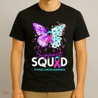Support Squad Butterfly Teal Pink Ribbon Thyroid Cancer T-Shirt thumb 3