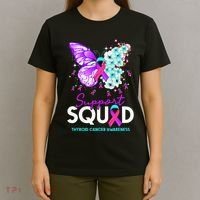Support Squad Butterfly Teal Pink Ribbon Thyroid Cancer T-Shirt thumb 4