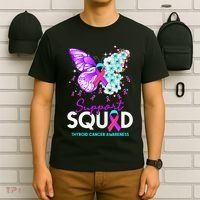 Support Squad Butterfly Teal Pink Ribbon Thyroid Cancer T-Shirt thumb 6