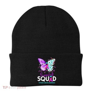 Support Squad Butterfly Teal Pink Ribbon Thyroid Cancer Beanie