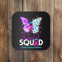 Support Squad Butterfly Teal Pink Ribbon Thyroid Cancer Coaster thumb 0