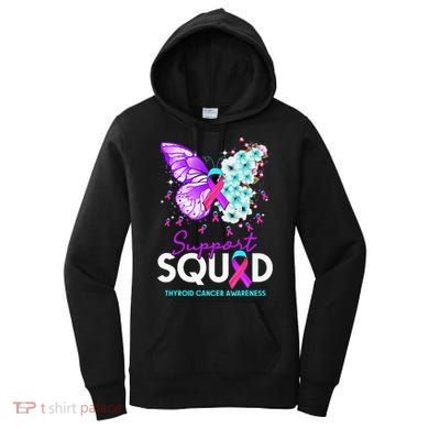 Support Squad Butterfly Teal Pink Ribbon Thyroid Cancer Women's Hoodie